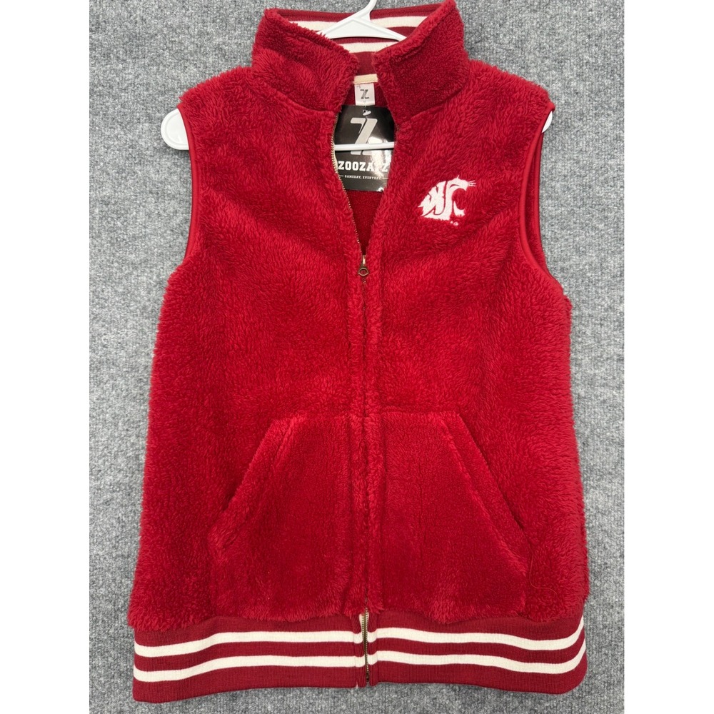 ZooZatz Washington State Cougars WSU Sherpa Vest Crimson Red Womens Medium‎ NEW